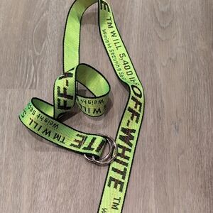 Off-White Belt in Bright Green with Black Text